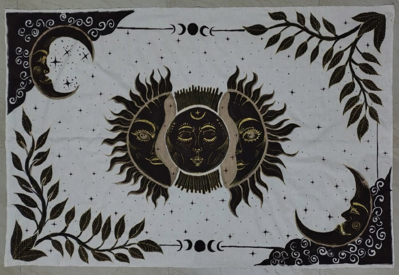 Celestial Khadi Wall Tapestry – Sun & Moon Design