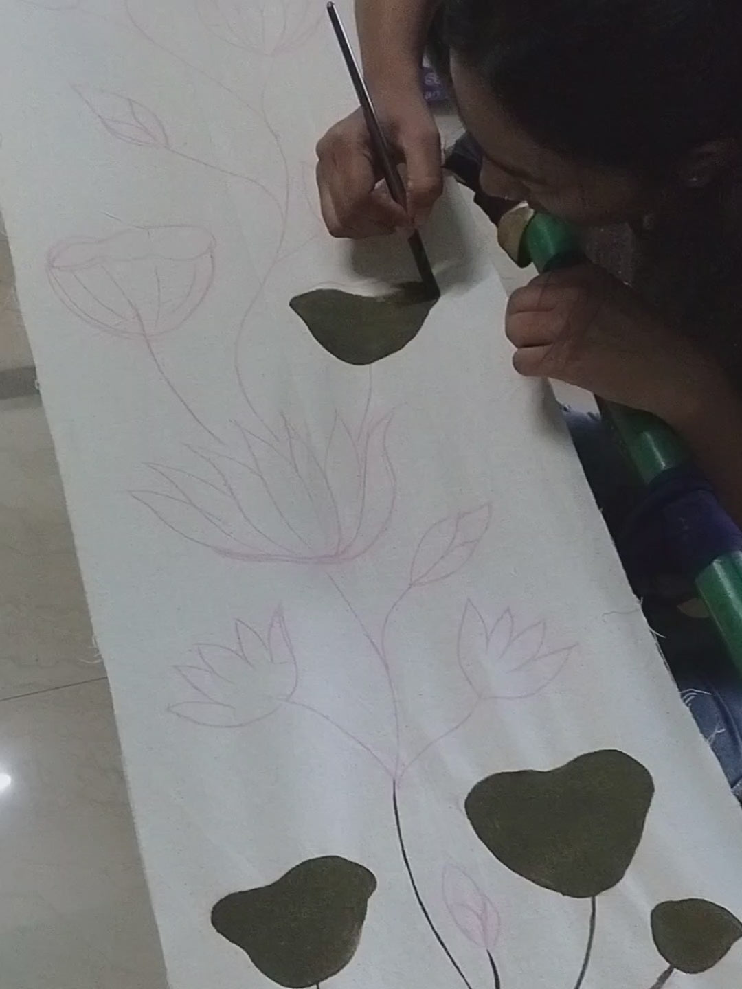 Hand-Painted Lotus Vine Wall Tapestry