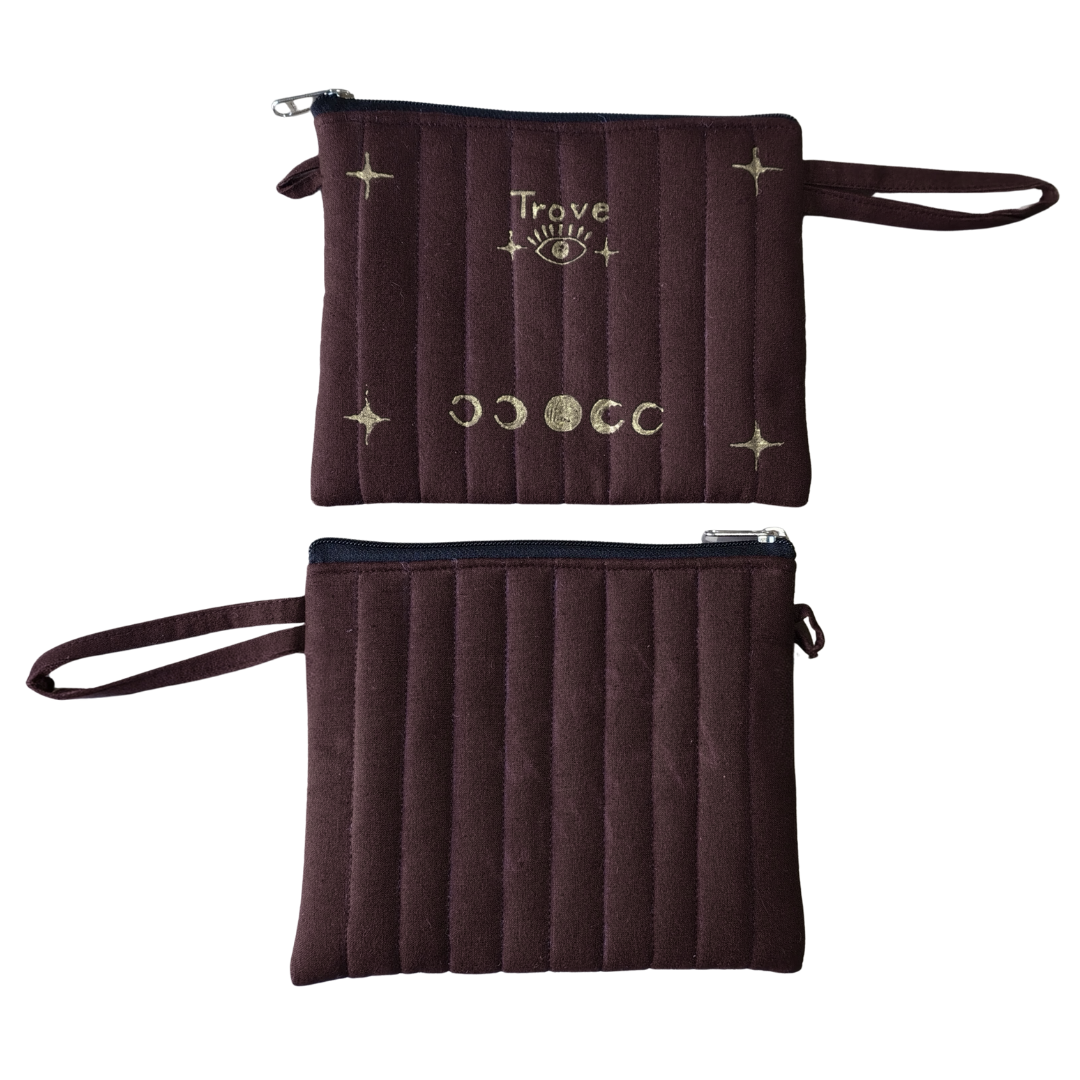 Chocolate Brown Quilted Pouch – 21 × 15 cm