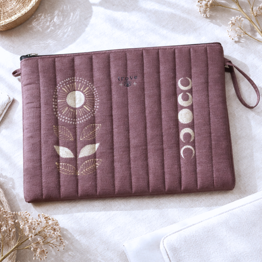 Moonphase Quilted Laptop Sleeve – Chocolate Plum