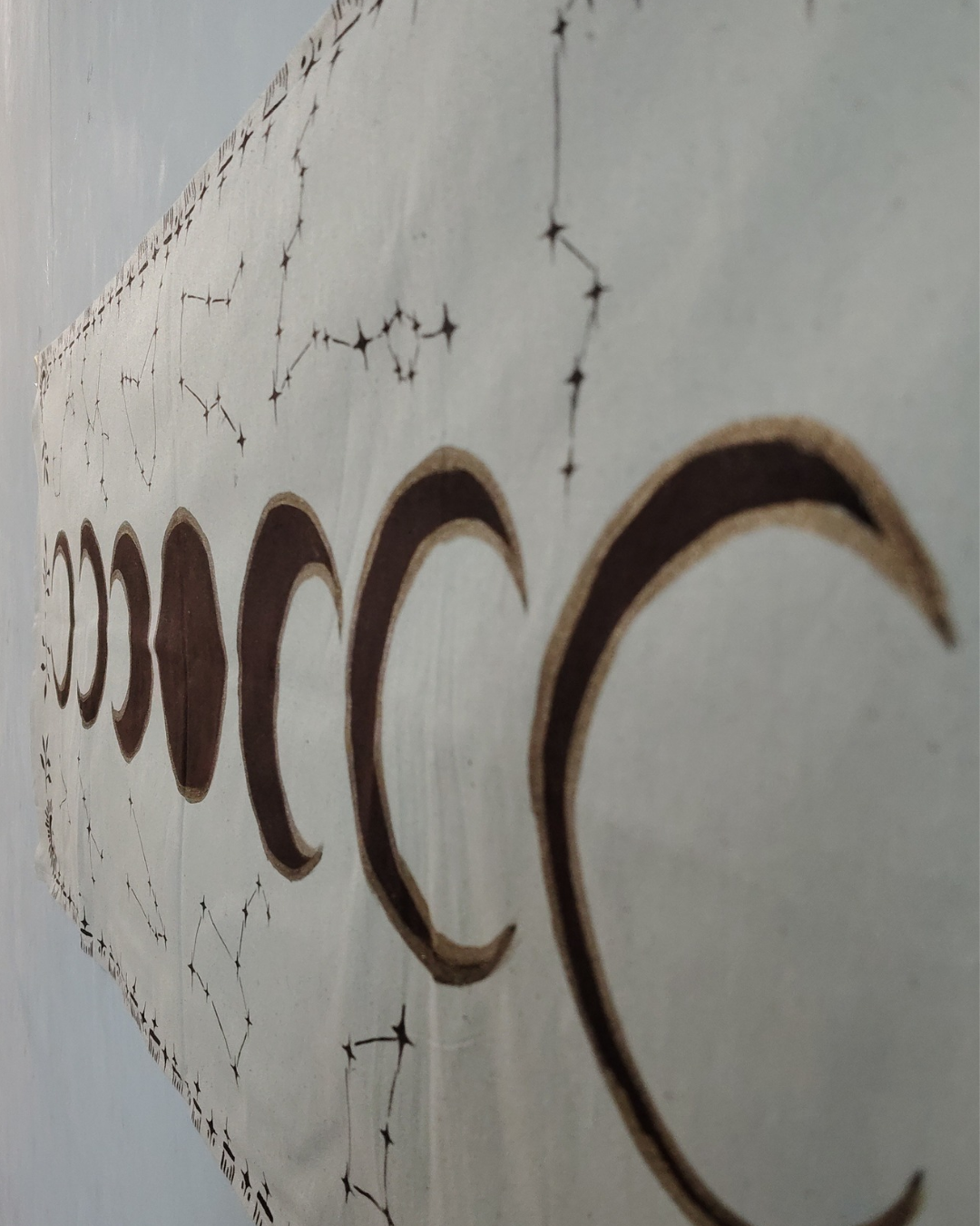 Celestial Moon Phase & Constellation Tapestry – Hand-Painted Wall Art