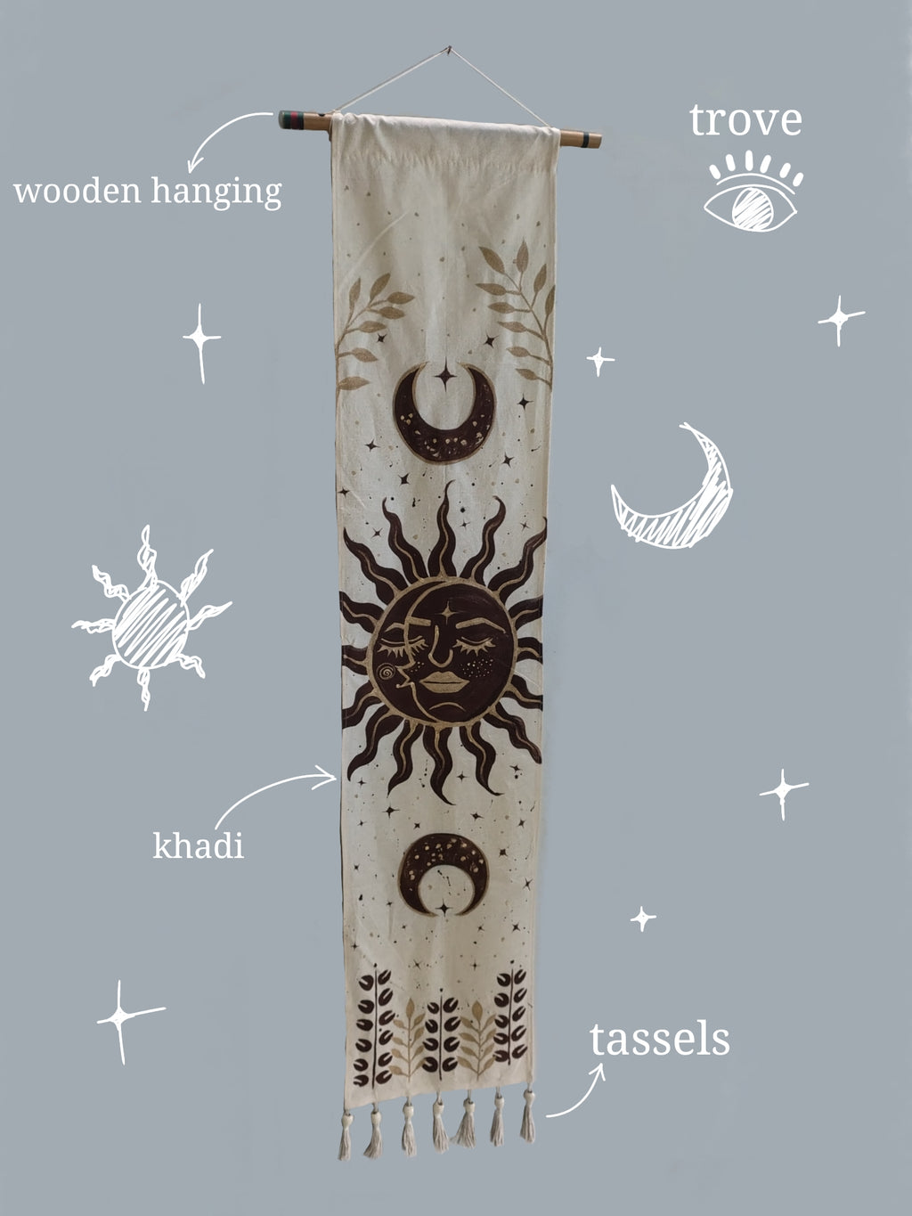 ☀️ CelestialSun & Moon Hand-Painted Tapestry – by Trove