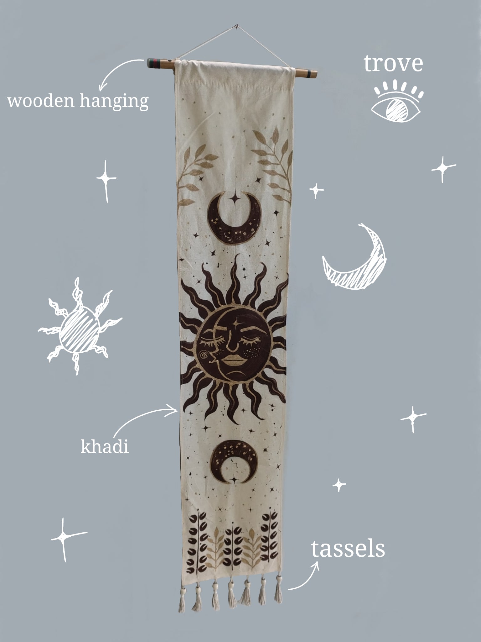☀️ CelestialSun & Moon Hand-Painted Tapestry – by Trove