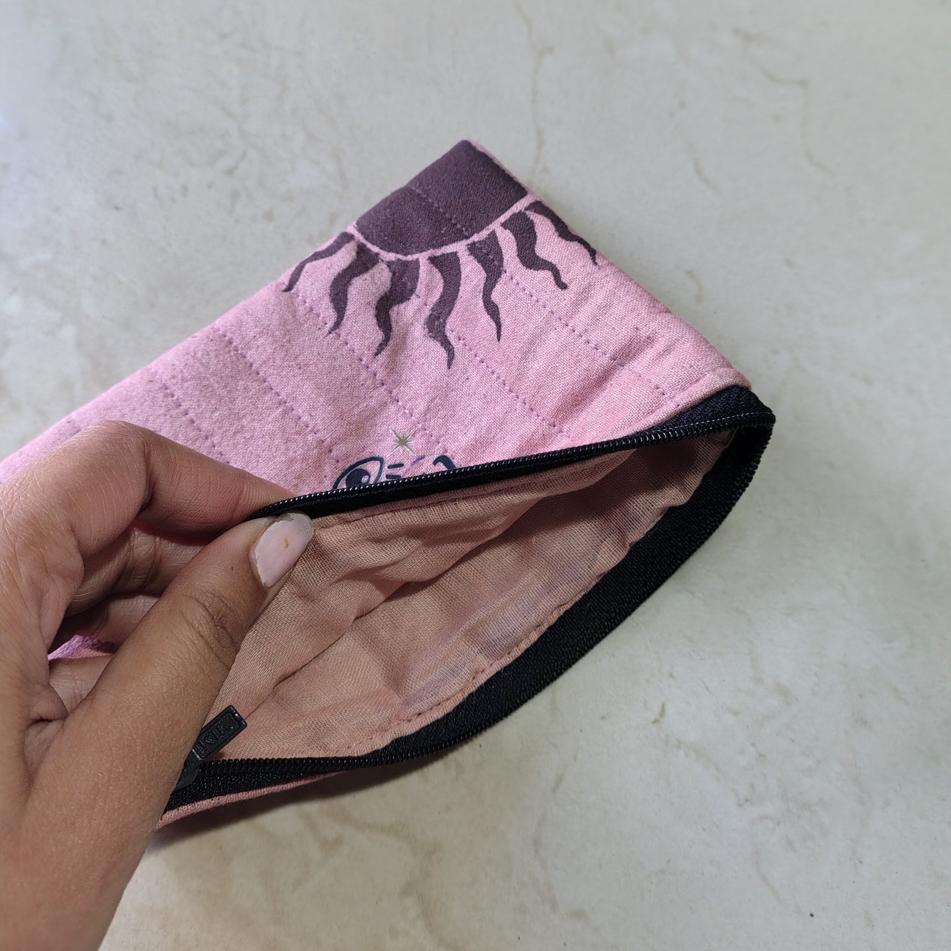 Celestial Sun & Moon Mini Pouch – Soft Pink