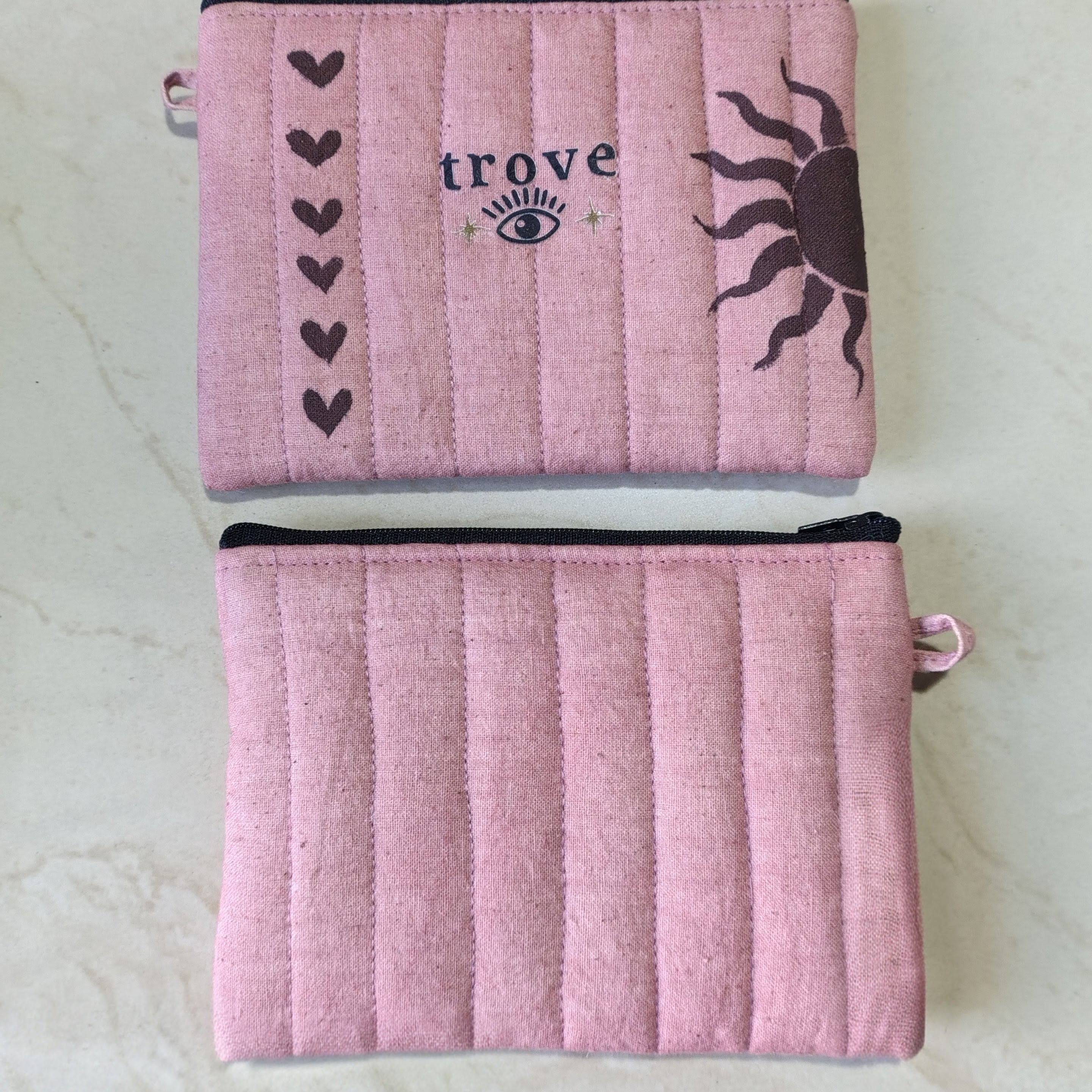 Celestial Sun & heart Mini Pouch – Soft Pink
