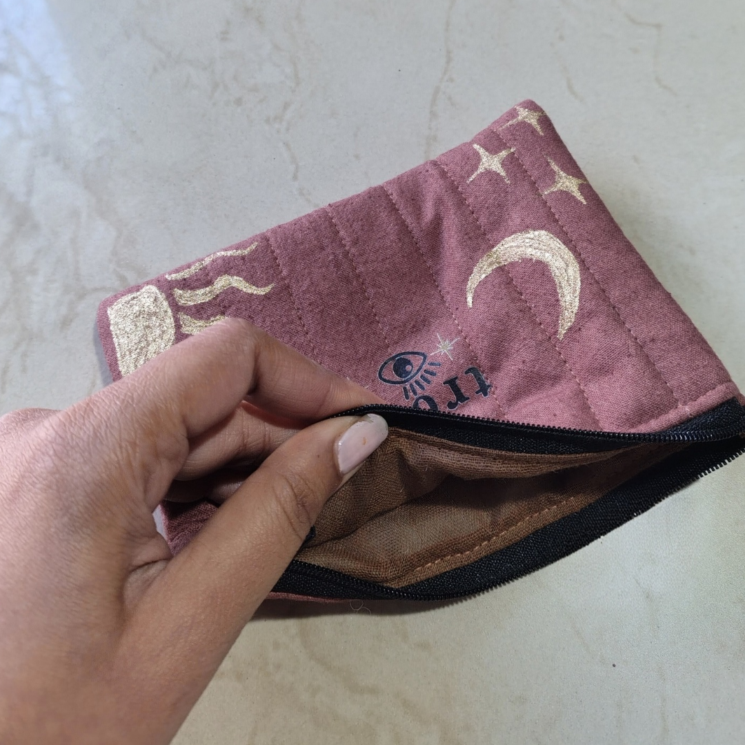 Hand-Painted Dull Pink Celestial Pouch – 10 x 15 cm