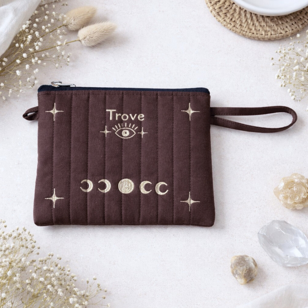 Chocolate Brown Quilted Pouch – 21 × 15 cm