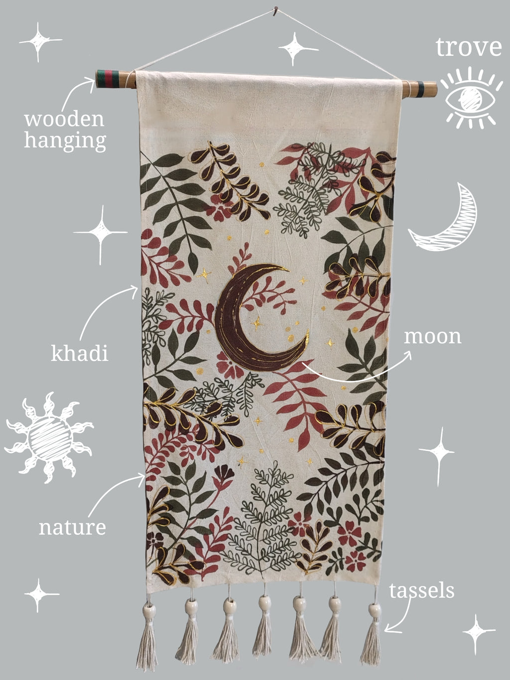 ✨ Handpainted Khadi Moon Tapestry ✨