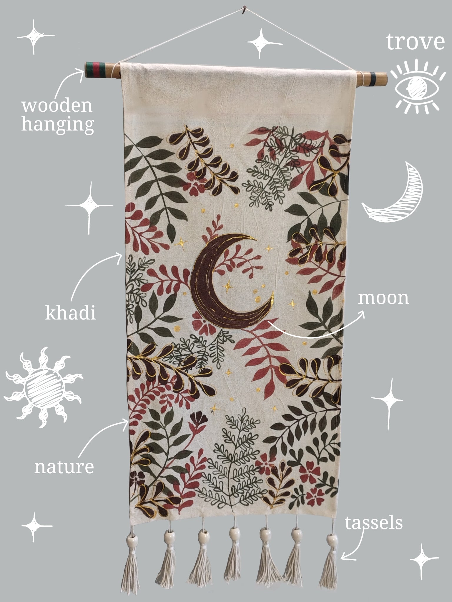 ✨ Handpainted Khadi Moon Tapestry ✨