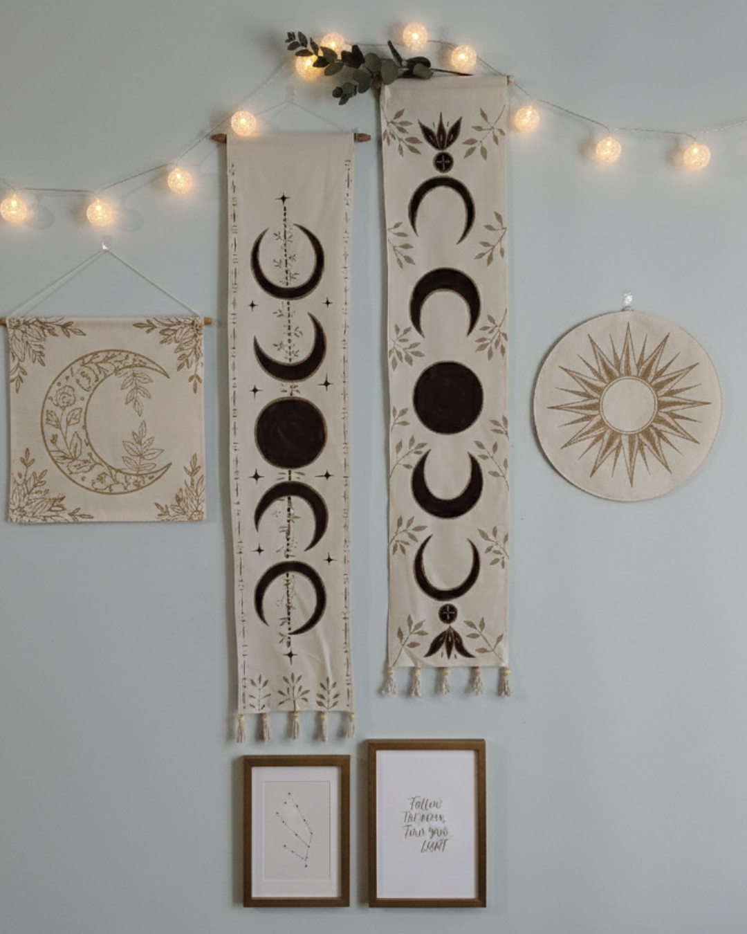 Moon Phase Wall Tapestry – Hand-Painted Celestial Wall Hanging