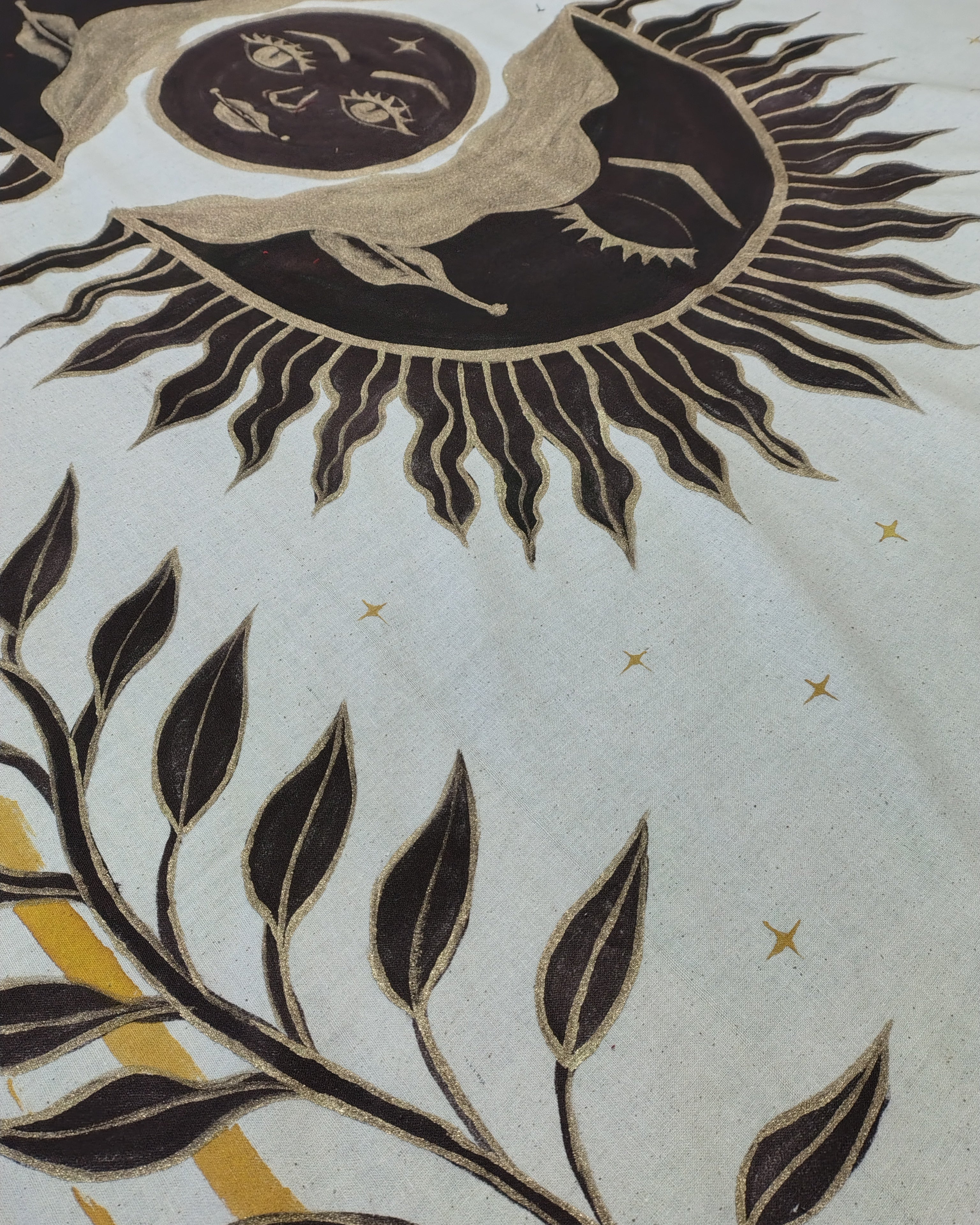 Sun and Moon Tapestry – Hand Painted Wall Hanging | Large Aesthetic Boho Decor