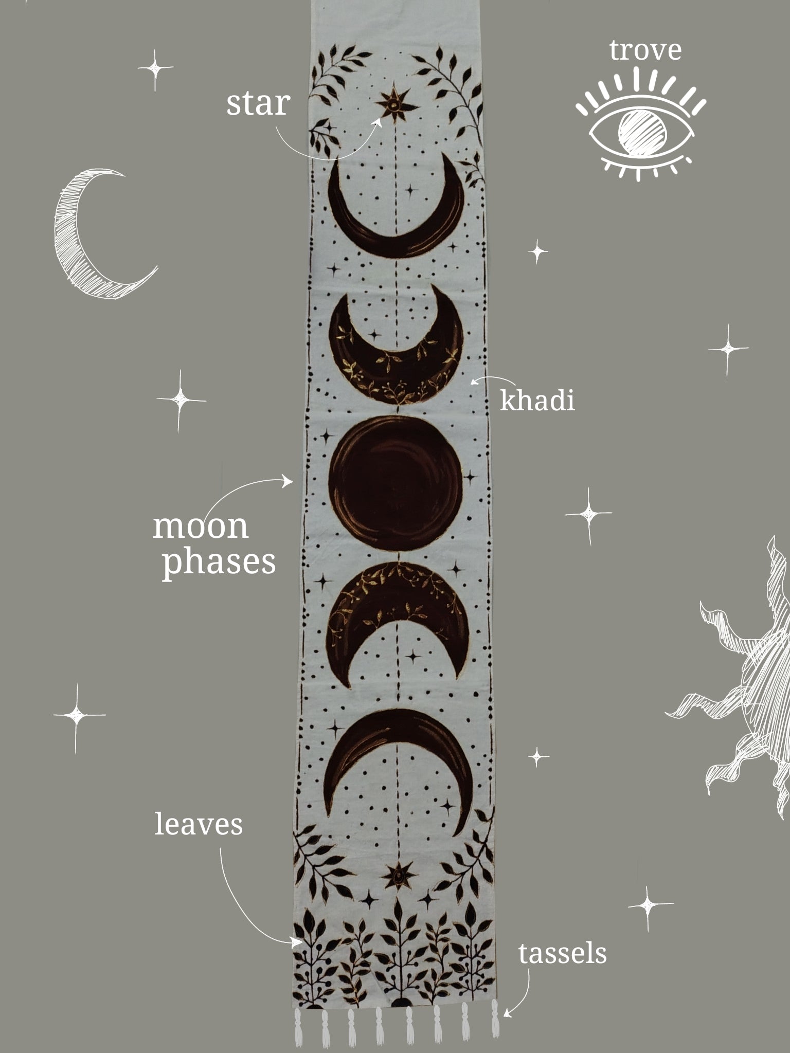 Moon Phases Hand-Painted Khadi Tapestry 🌙✨