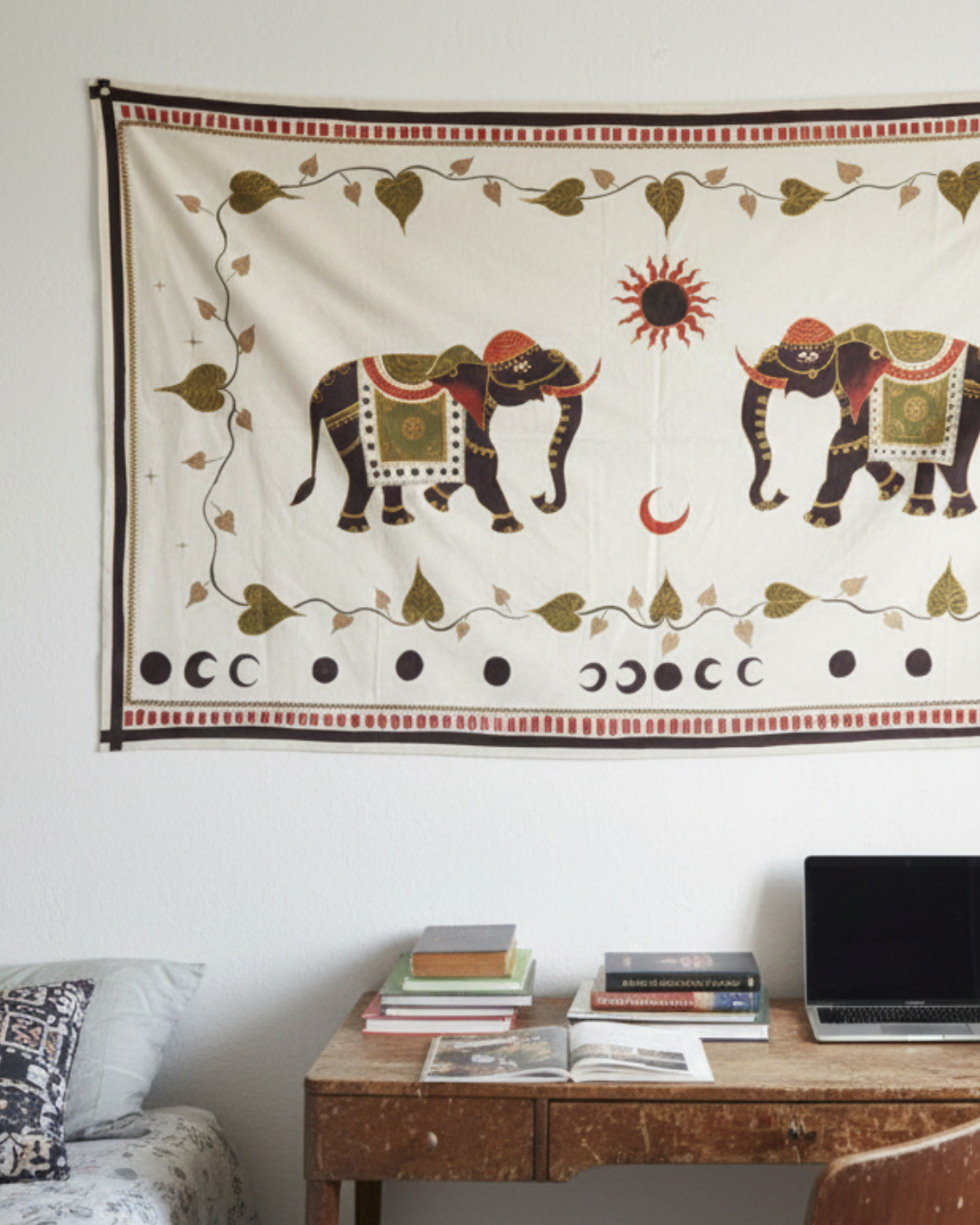 Hand-Painted Elephant Harmony Wall Tapestry