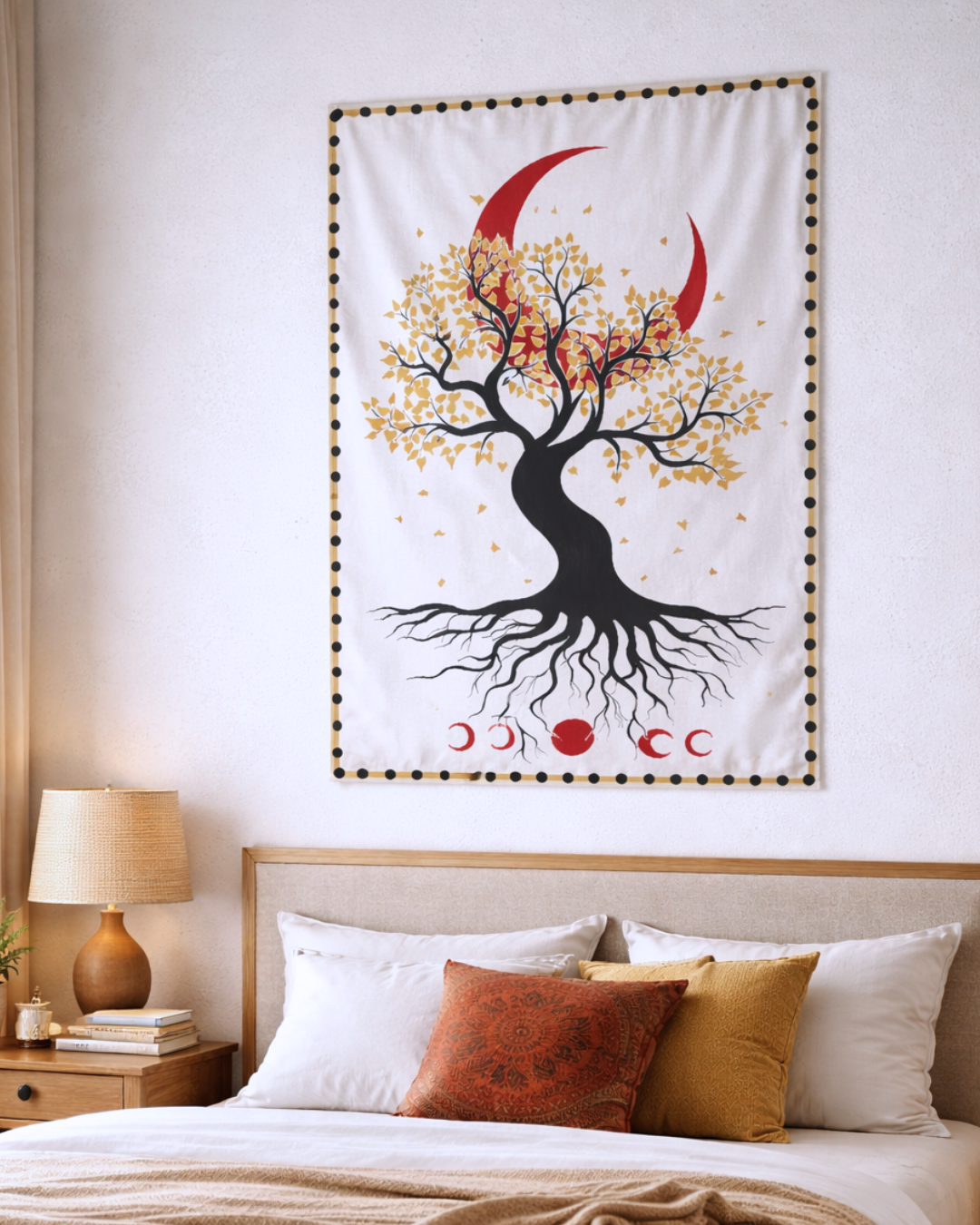 Tree of Life Moon Phase Wall Tapestry | Hand-Painted Art