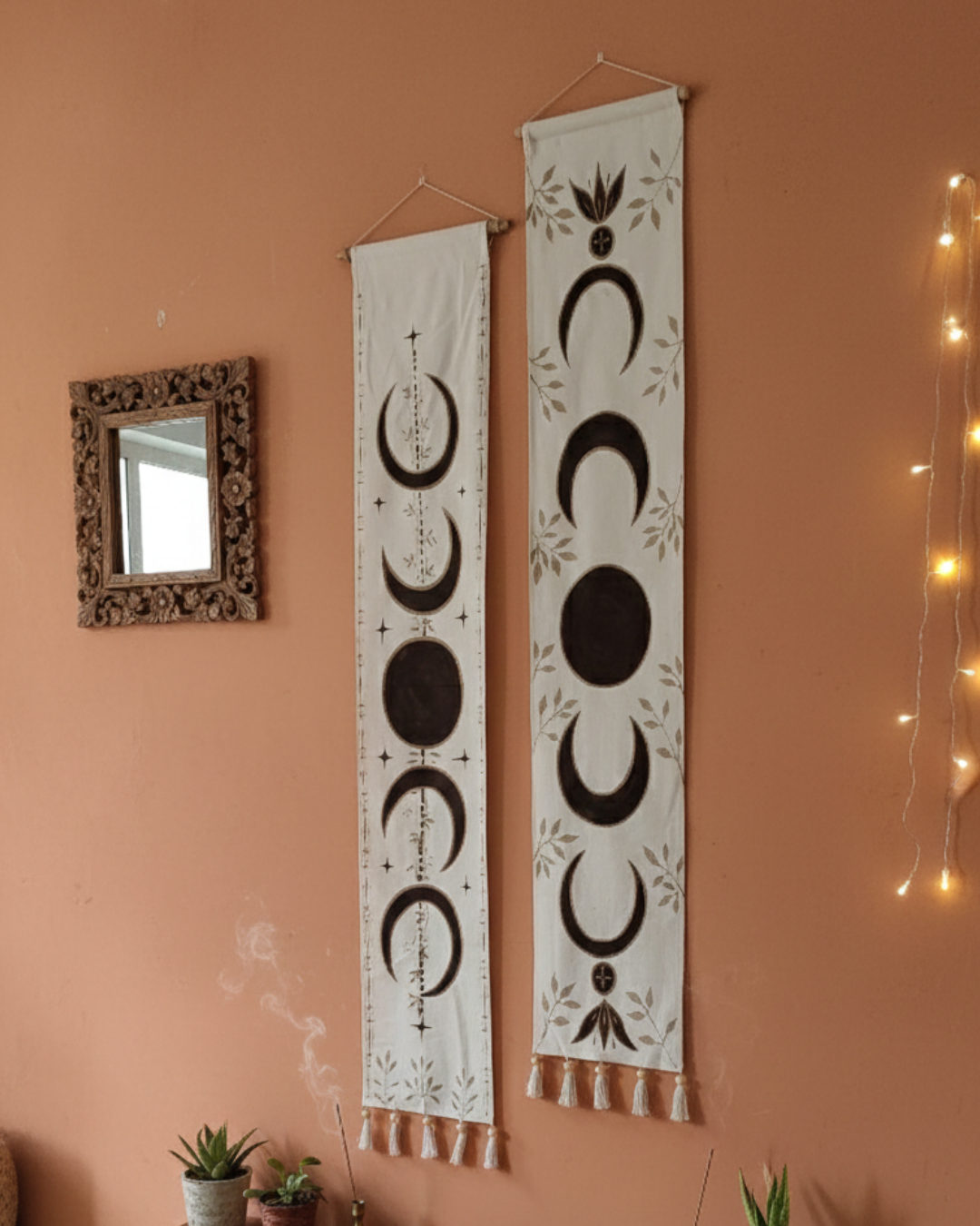 Moon Phase Wall Tapestry – Hand-Painted Celestial Wall Hanging