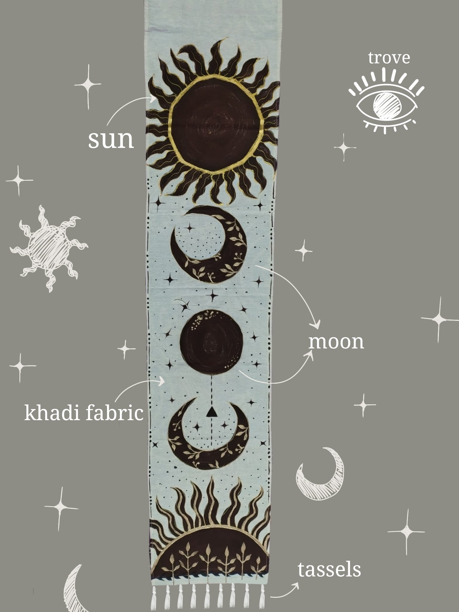 Celestial Sun & Moon Hand-Painted Khadi Tapestry
