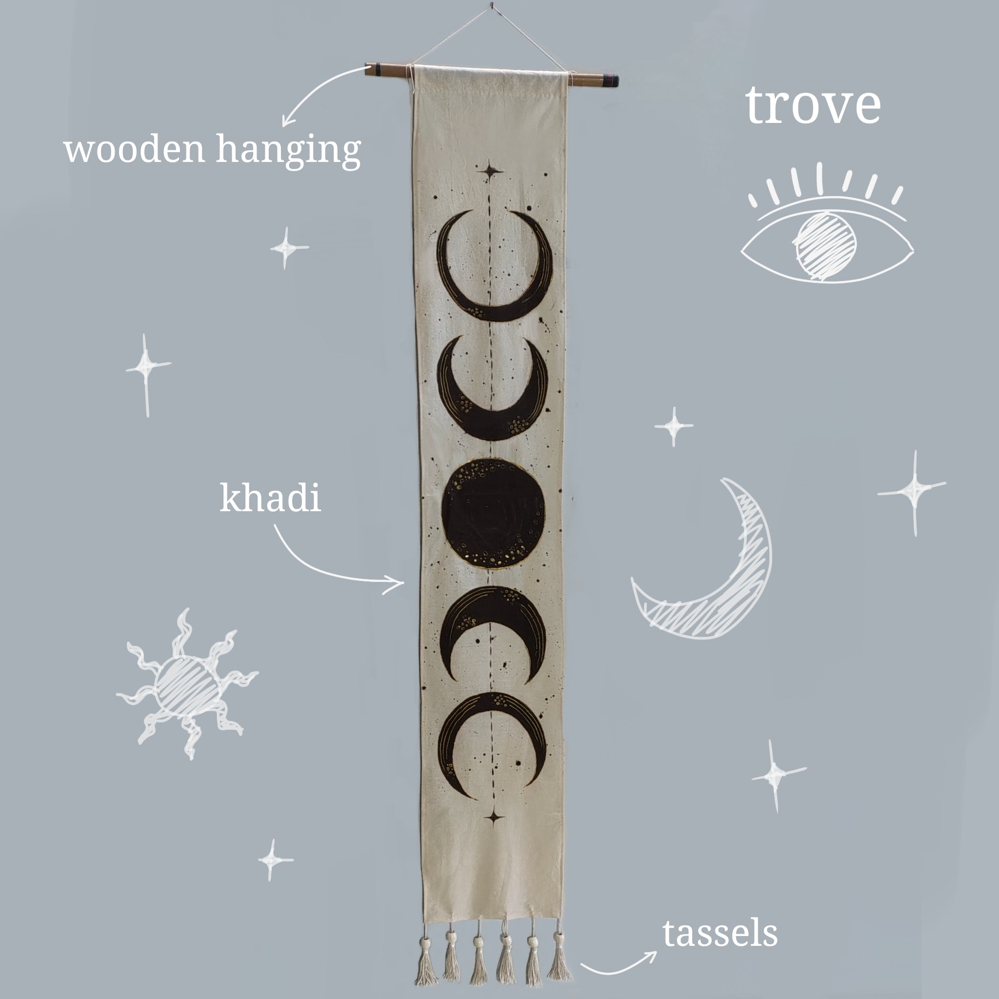 ☀️ Celestial Sun & Moon Hand-Painted Tapestry – by Trove