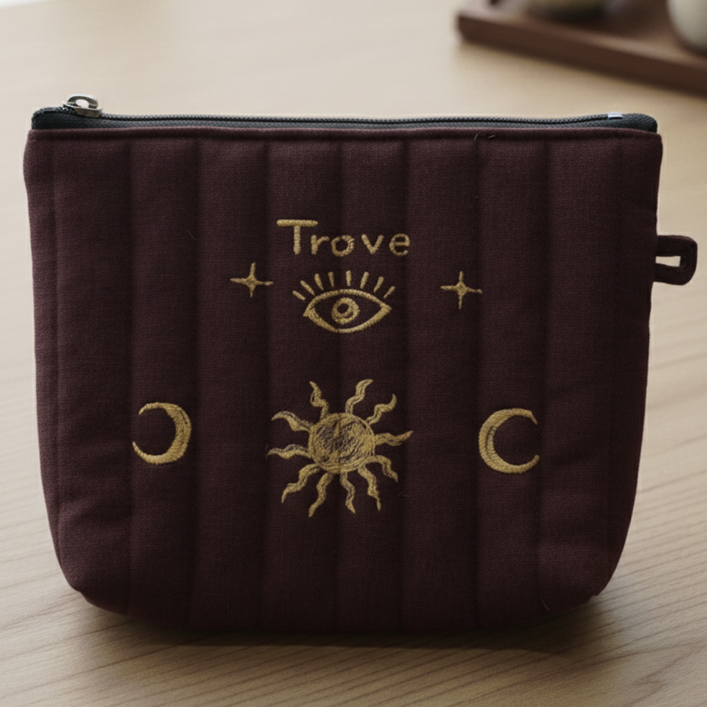 Trove Celestial Quilted Pouch – Chocolate Brown