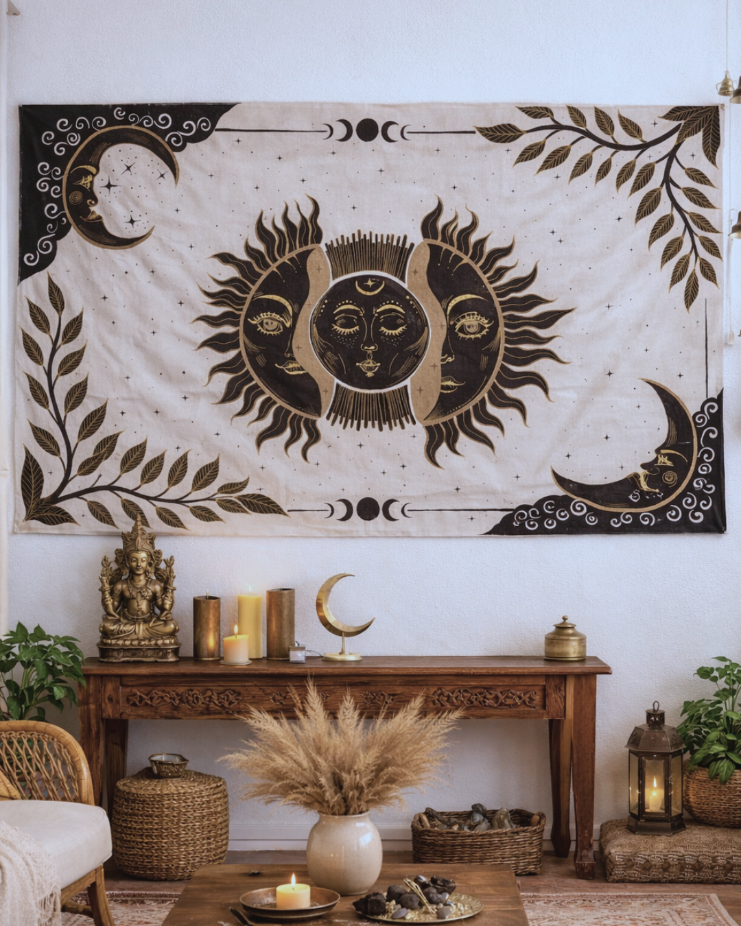 Celestial Khadi Wall Tapestry – Sun & Moon Design