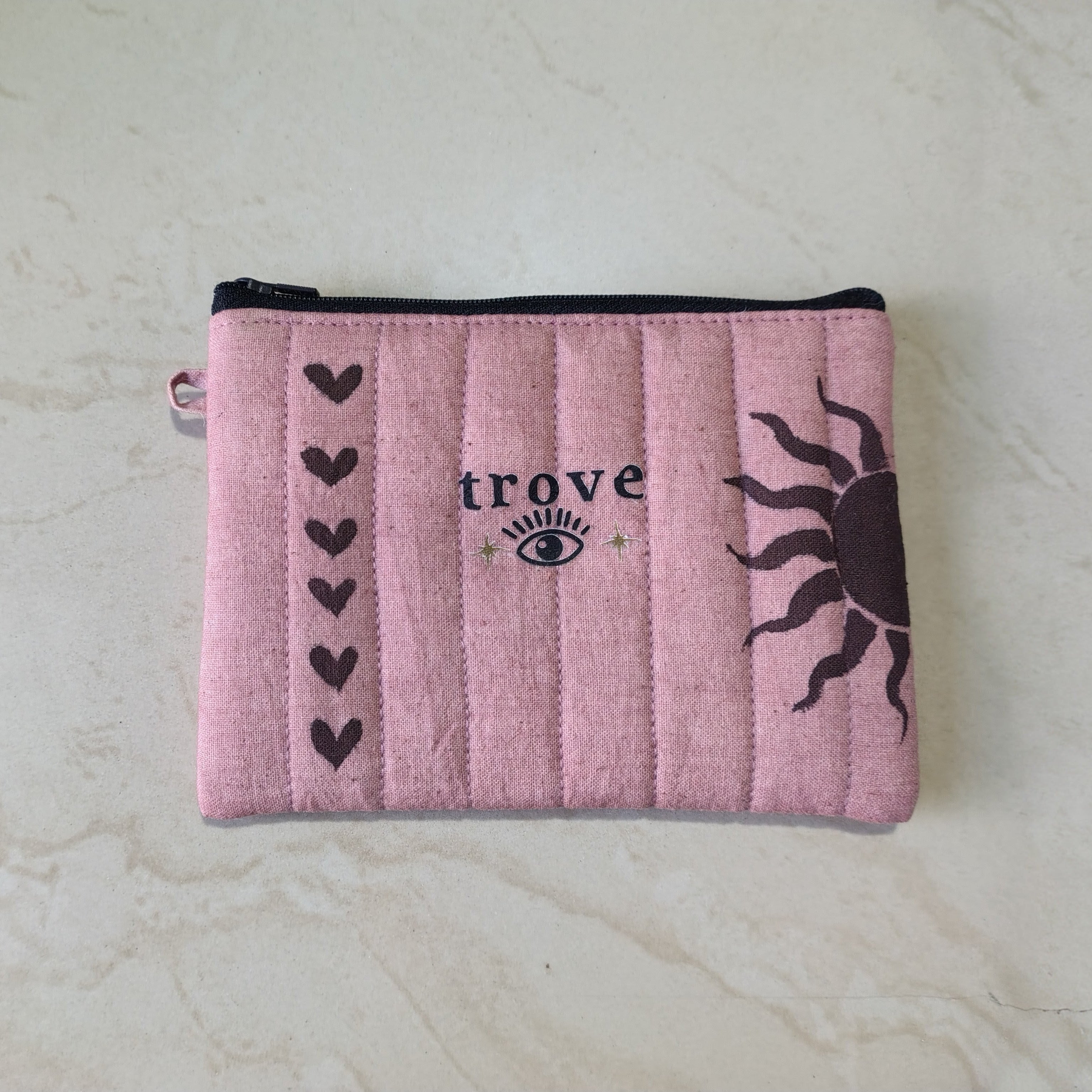 Celestial Sun & heart Mini Pouch – Soft Pink