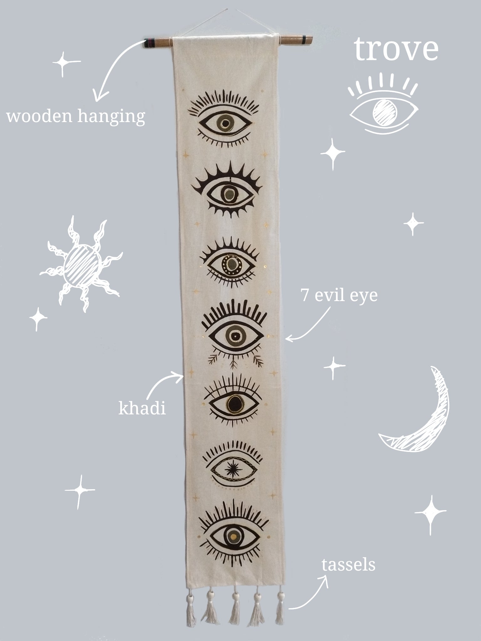 Celestial 7 Evil Eye Hand-Painted Tapestry – by Tove