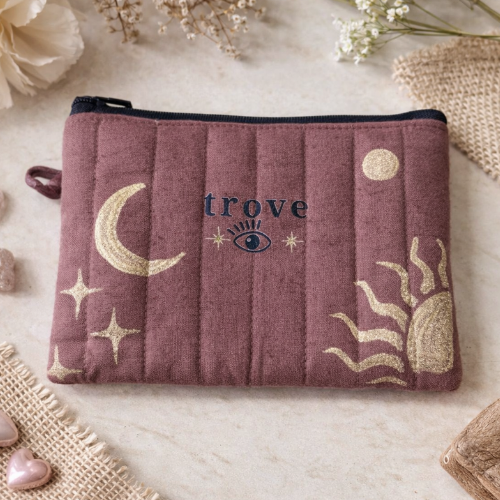 Hand-Painted Dull Pink Celestial Pouch – 10 x 15 cm