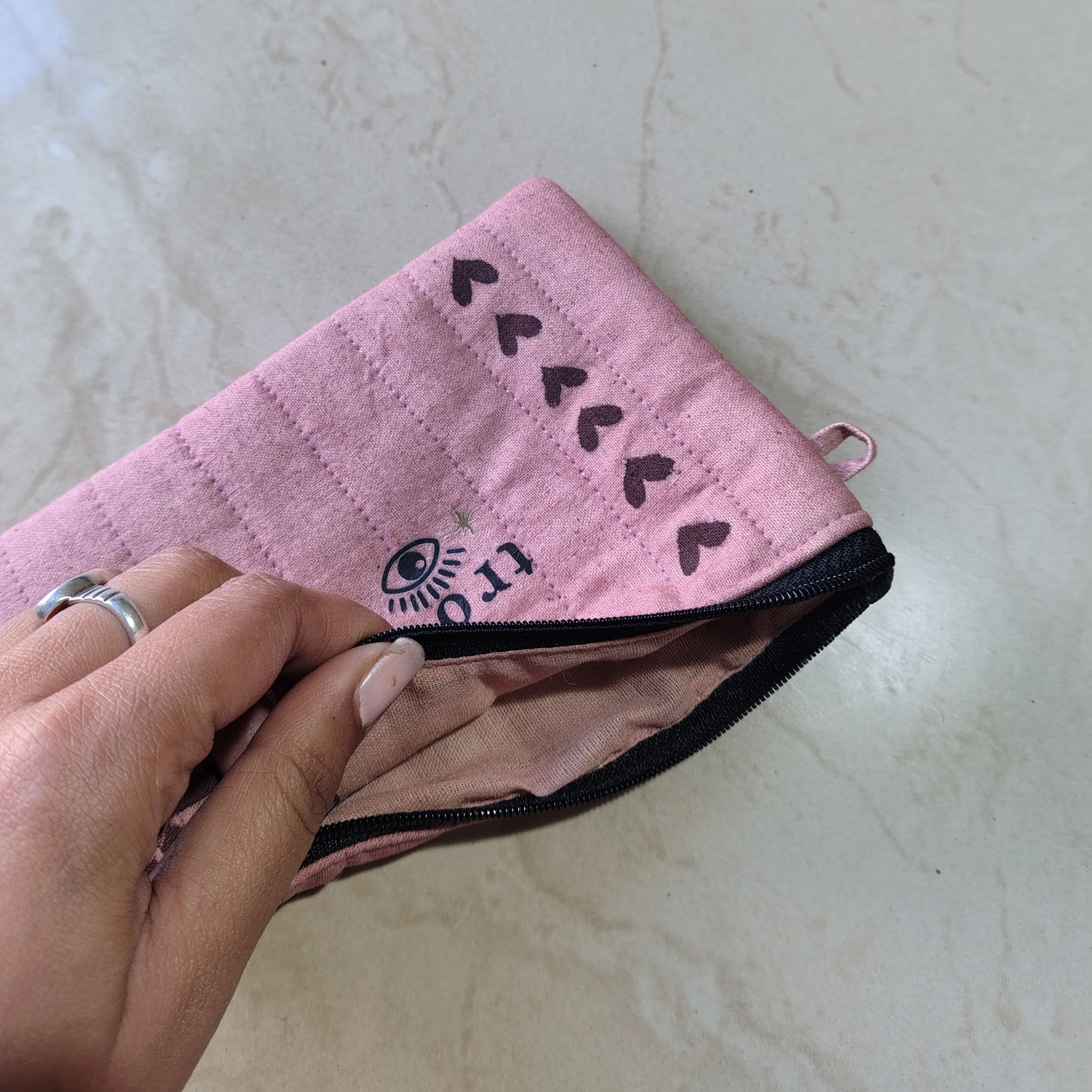 Celestial Sun & heart Mini Pouch – Soft Pink