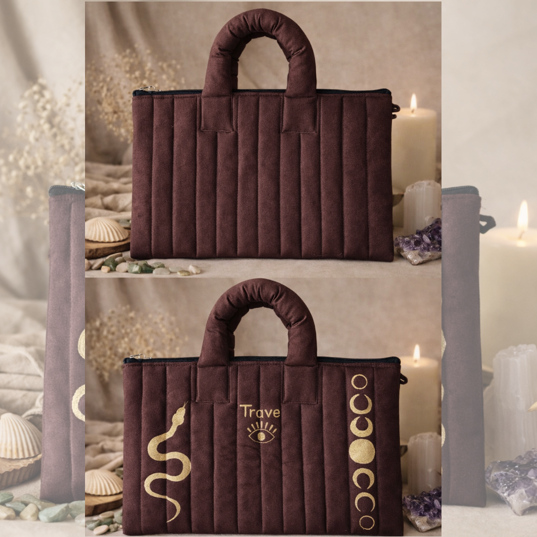 Trove Hand-Painted Quilted Laptop Bag – Serpent &amp; Moon Phases Design