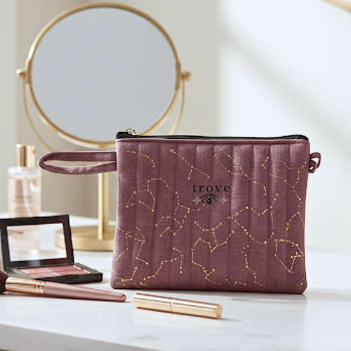 Trove Hand-Painted Makeup Pouch – Dusty Rose Constellation