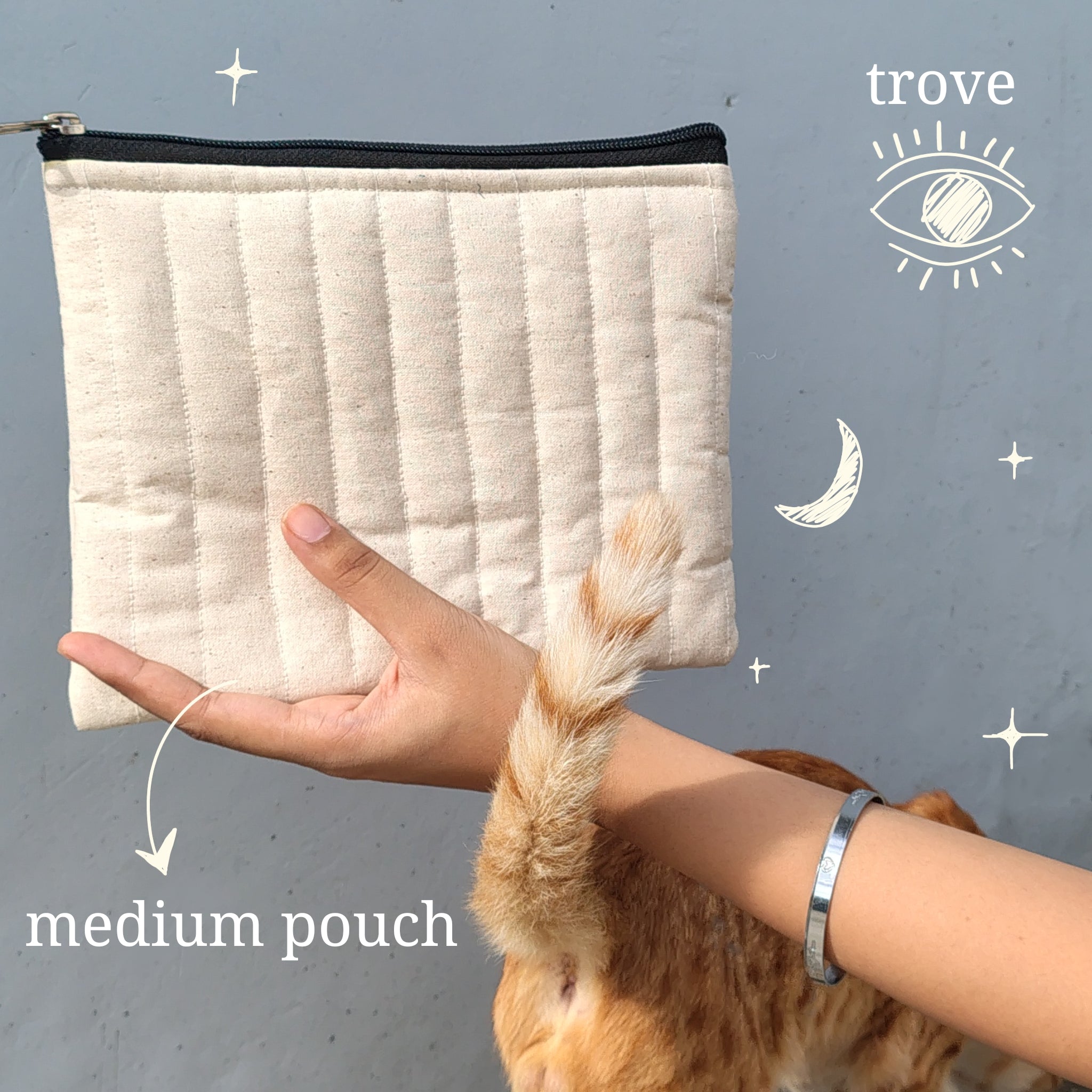 Quilted Organic Cotton Medium Pouch - 18x20 cm