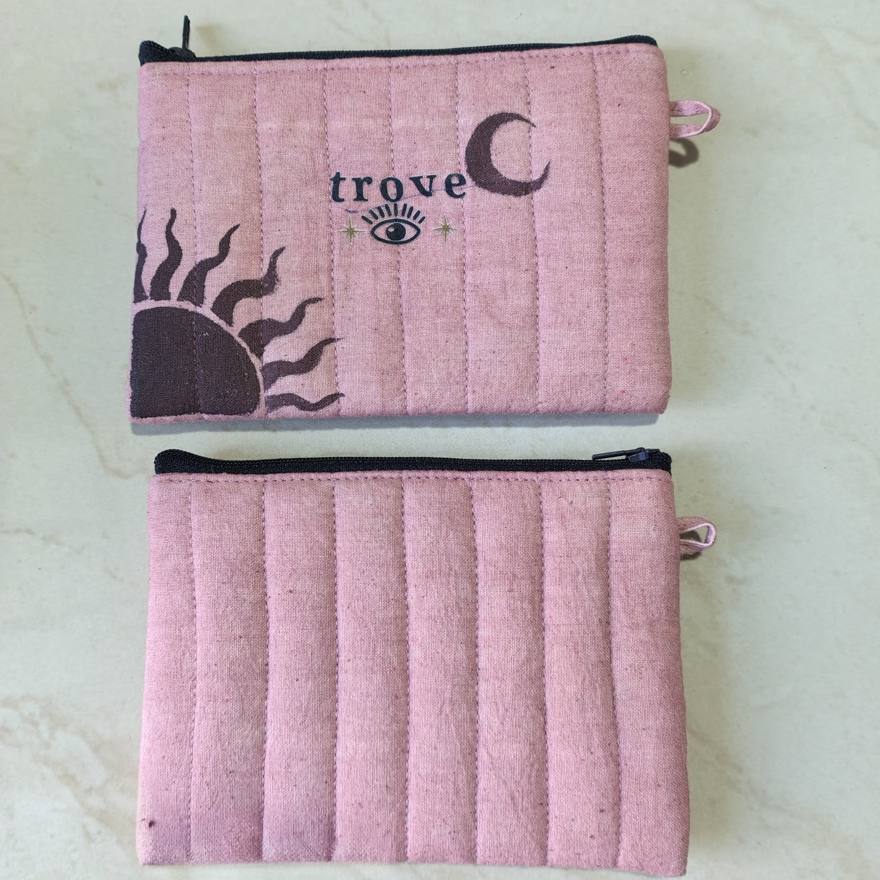 Celestial Sun & Moon Mini Pouch – Soft Pink