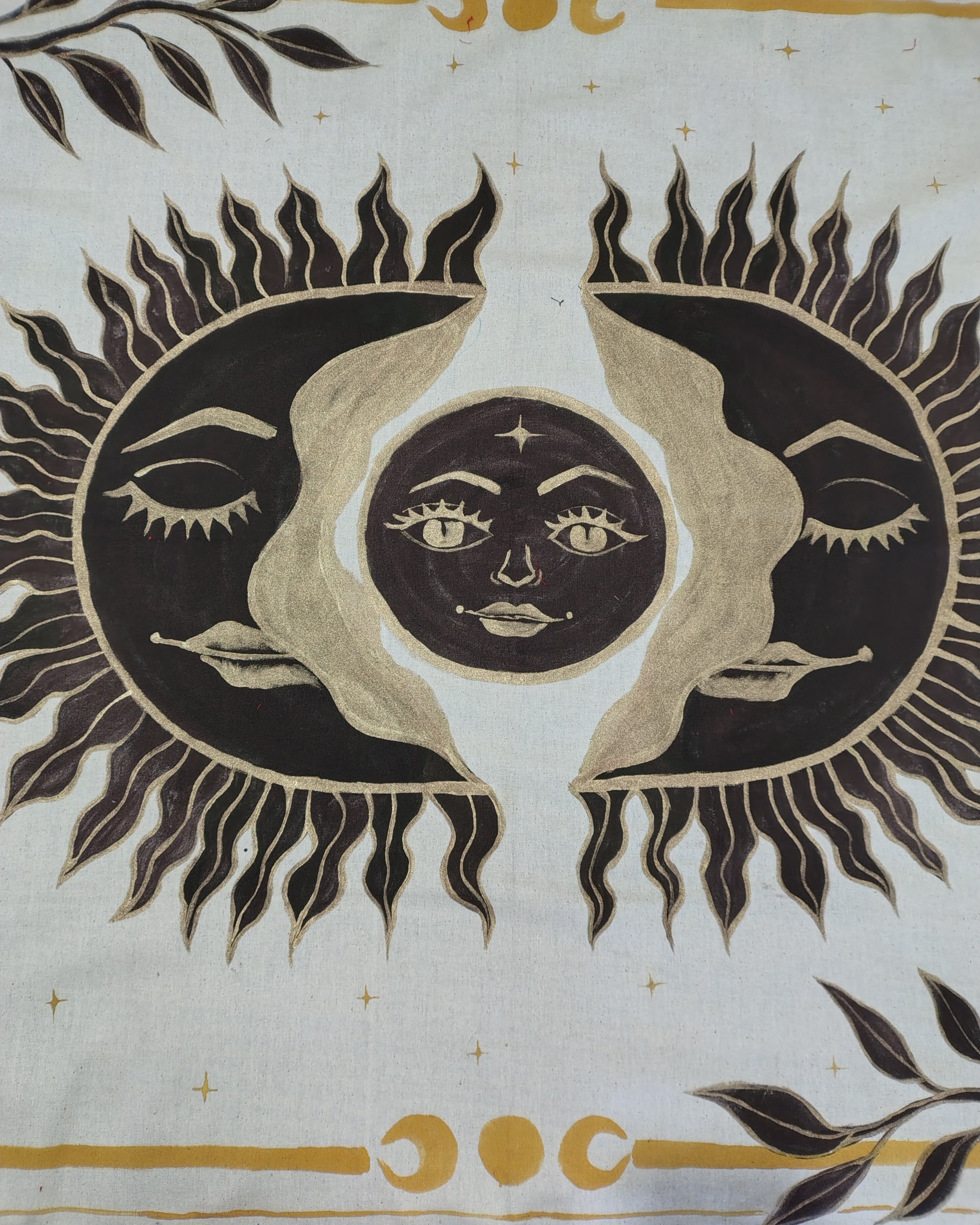 Sun and Moon Tapestry – Hand Painted Wall Hanging | Large Aesthetic Boho Decor