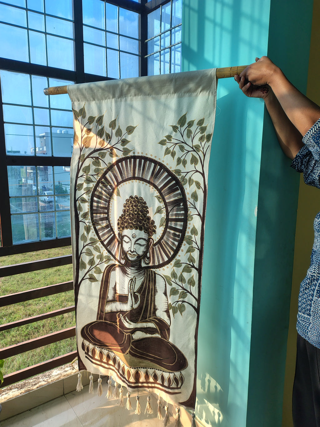 “The Enlightened Calm” – Hand-Painted Buddha Tapestry