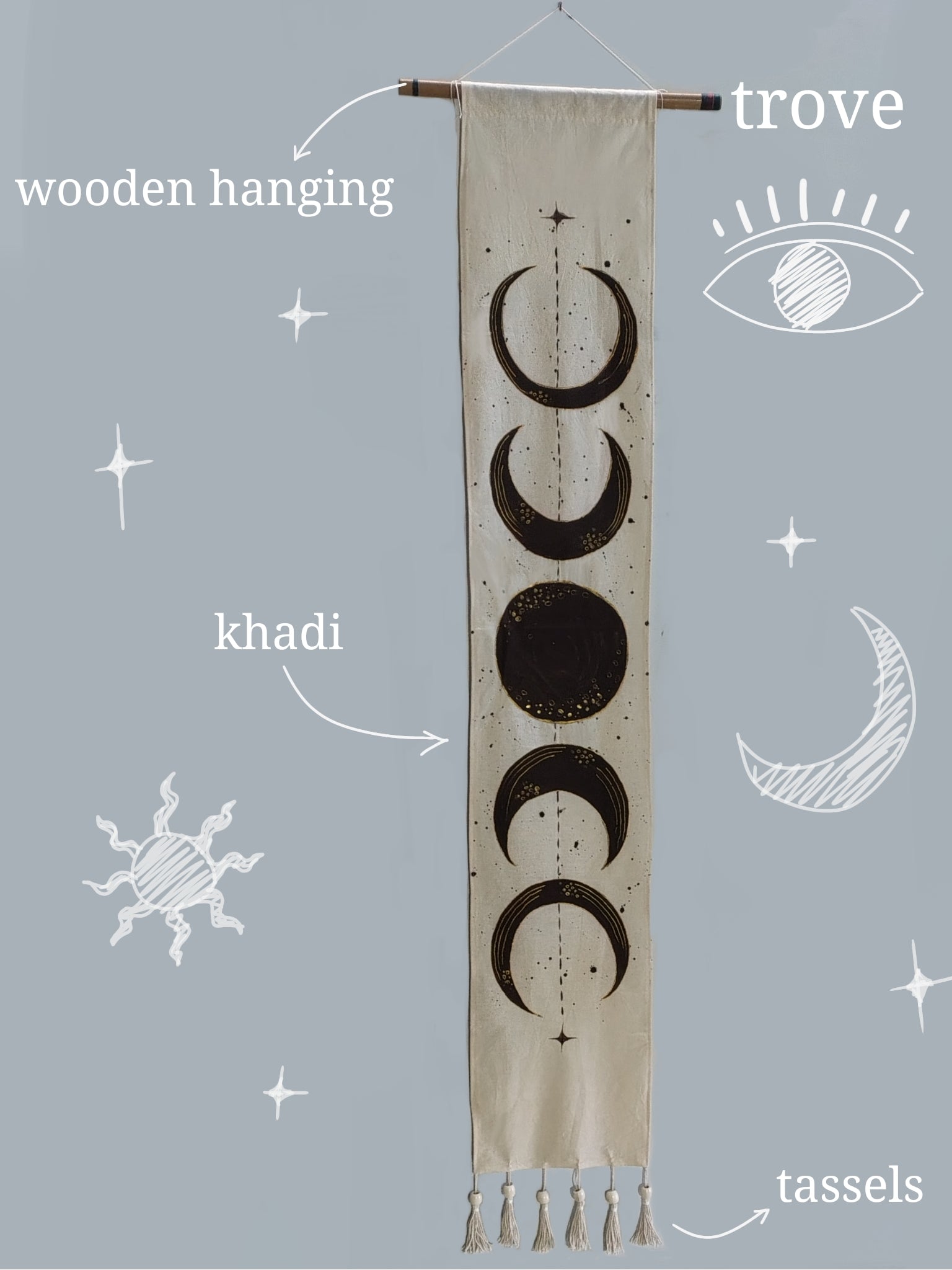 ☀️ Celestial Sun & Moon Hand-Painted Tapestry – by Trove