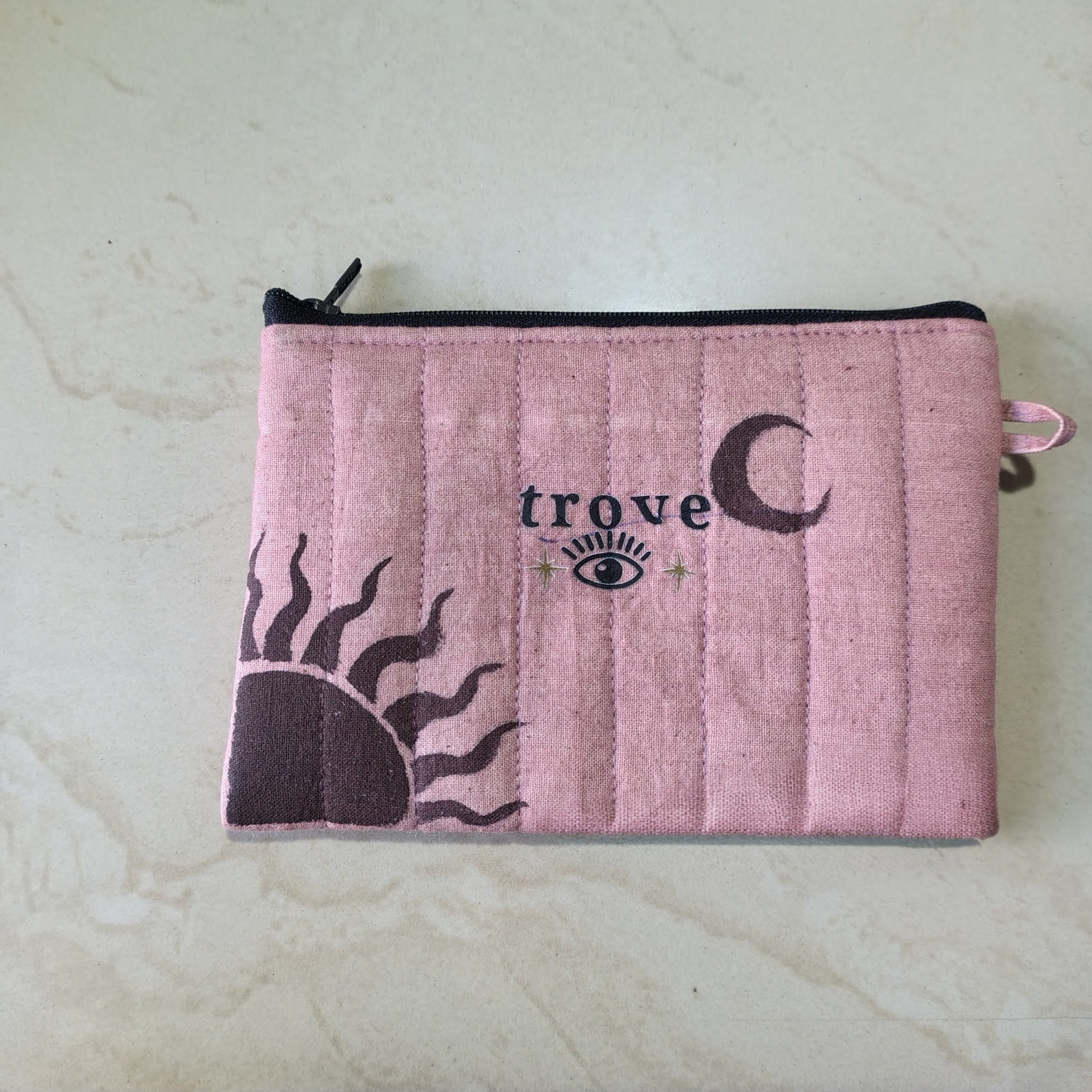 Celestial Sun & Moon Mini Pouch – Soft Pink