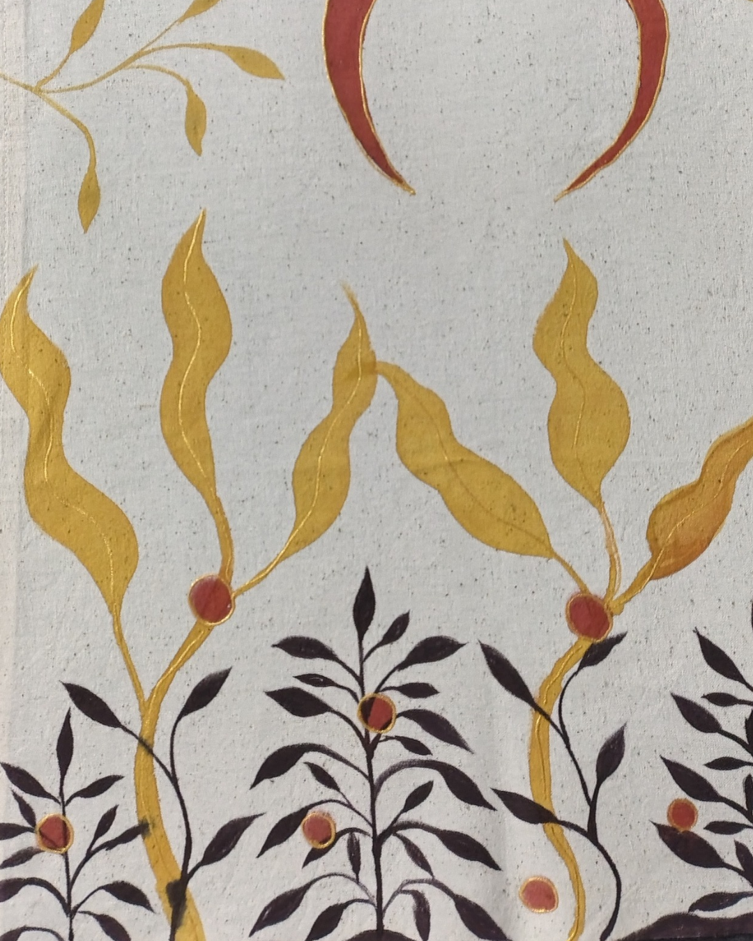 Decorative pattern with leaves and berries on a textured background, hand painted luxury room decor, best or gifting